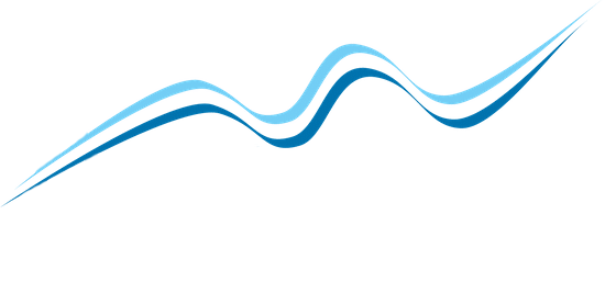 Abstract layered blue wave swoosh graphic with ocean-inspired curves for water, marine, and wellness branding